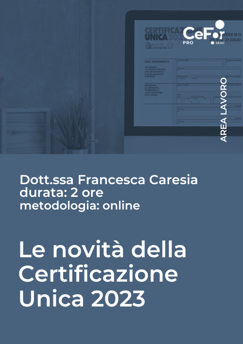 Corso Novità della Certificazione Unica 2023