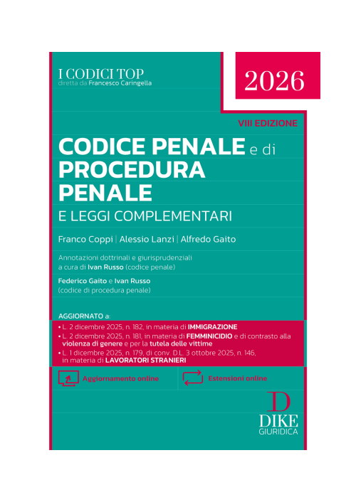 CODICE PENALE E DI PROCEDURA PENALE 2026